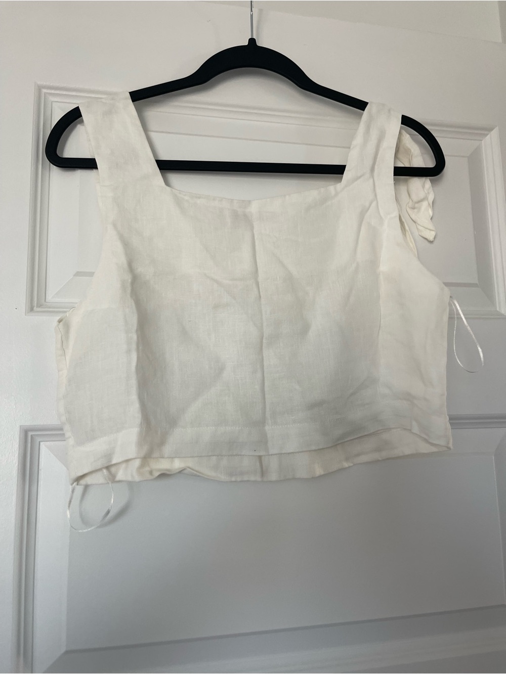 Zara White Linen Square-Neck Crop Top